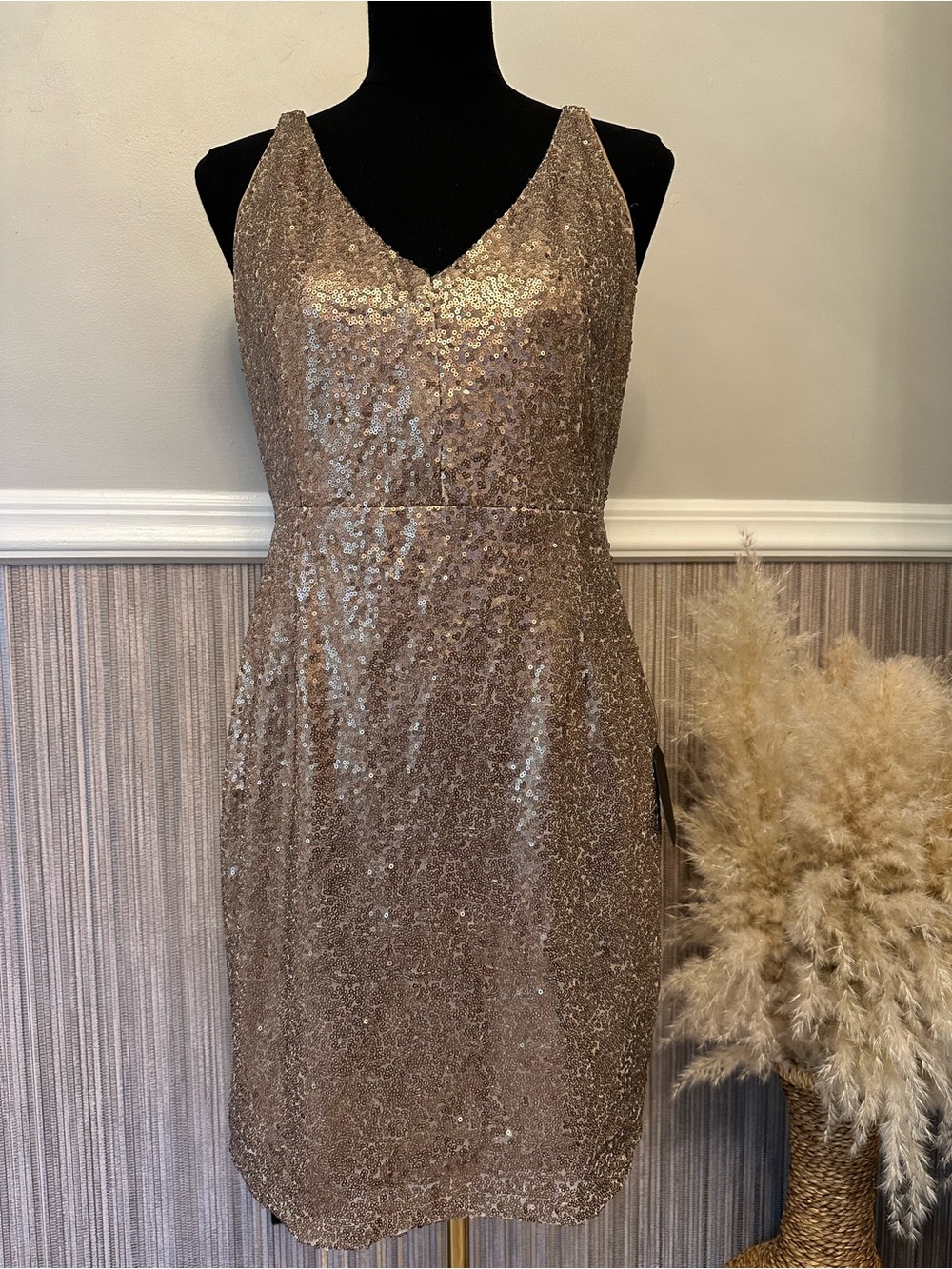 Lulus Champagne Gold Sequin Sleeveless Cocktail Dress Size‎ 6 NWT